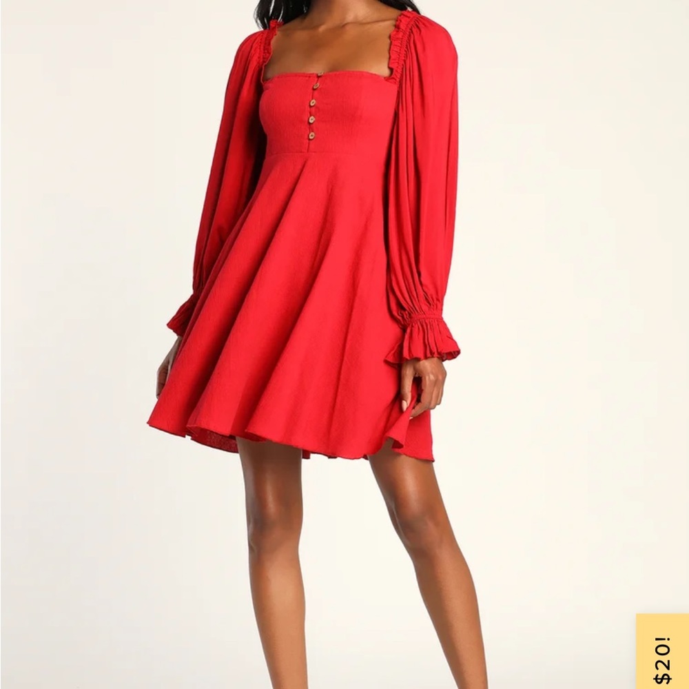 Make The Call Red Button-Up Long Sleeve Mini Dress - image 1